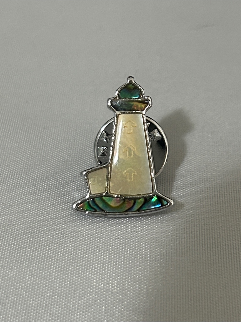 Lighthouse Mother-of-Pearl Abalone Pin - Silver Tone